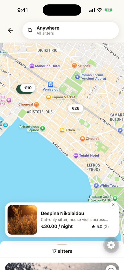 Η εφαρμογή Zoaki με λίστα pet sitters κοντά σου